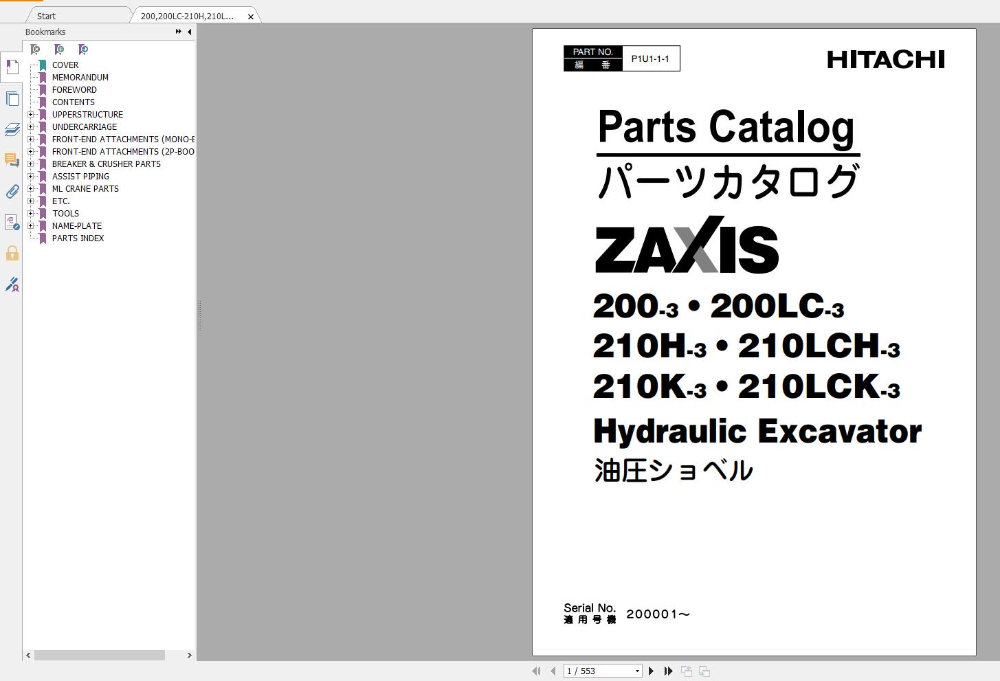 Hitachi Zaxis 200240270 3 class 3