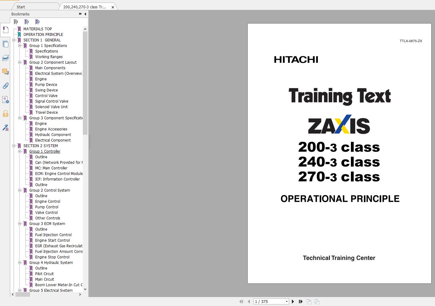 Hitachi Zaxis 200240270 3 class 5