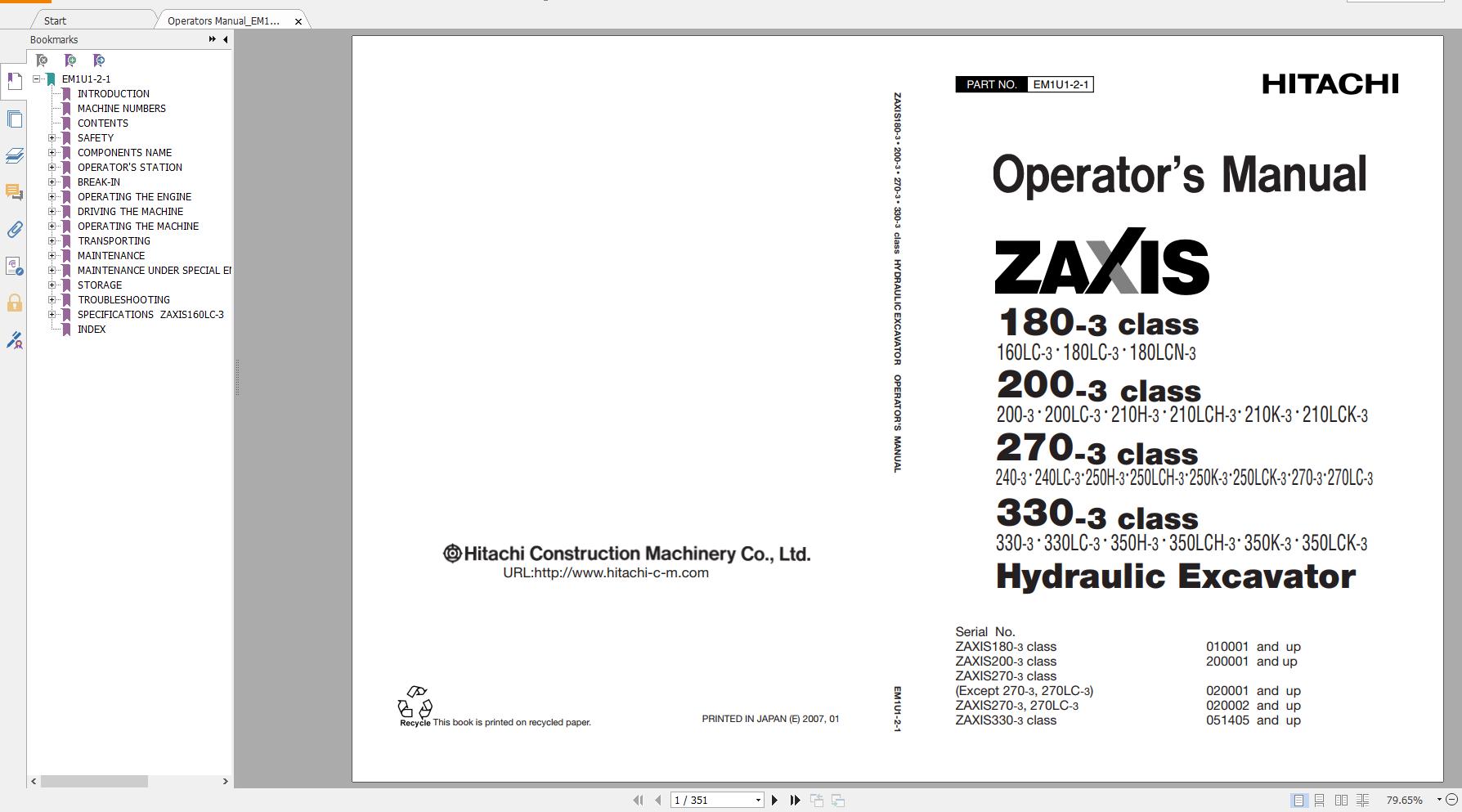 Hitachi Zaxis 200240270 3 class 7
