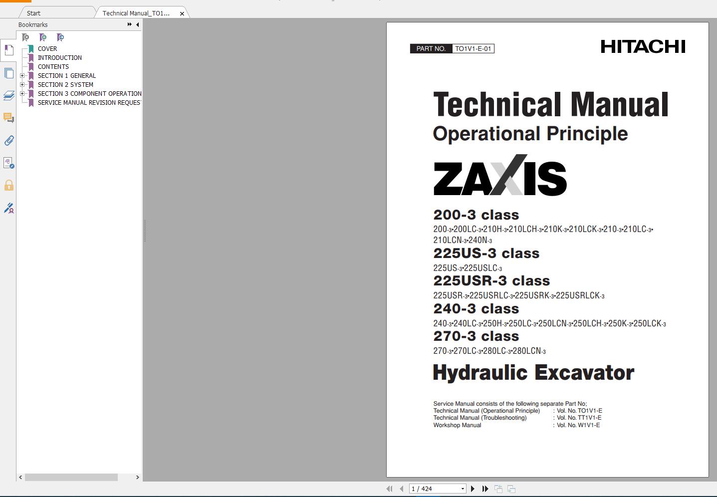 Hitachi Zaxis 200240270 3 class 8