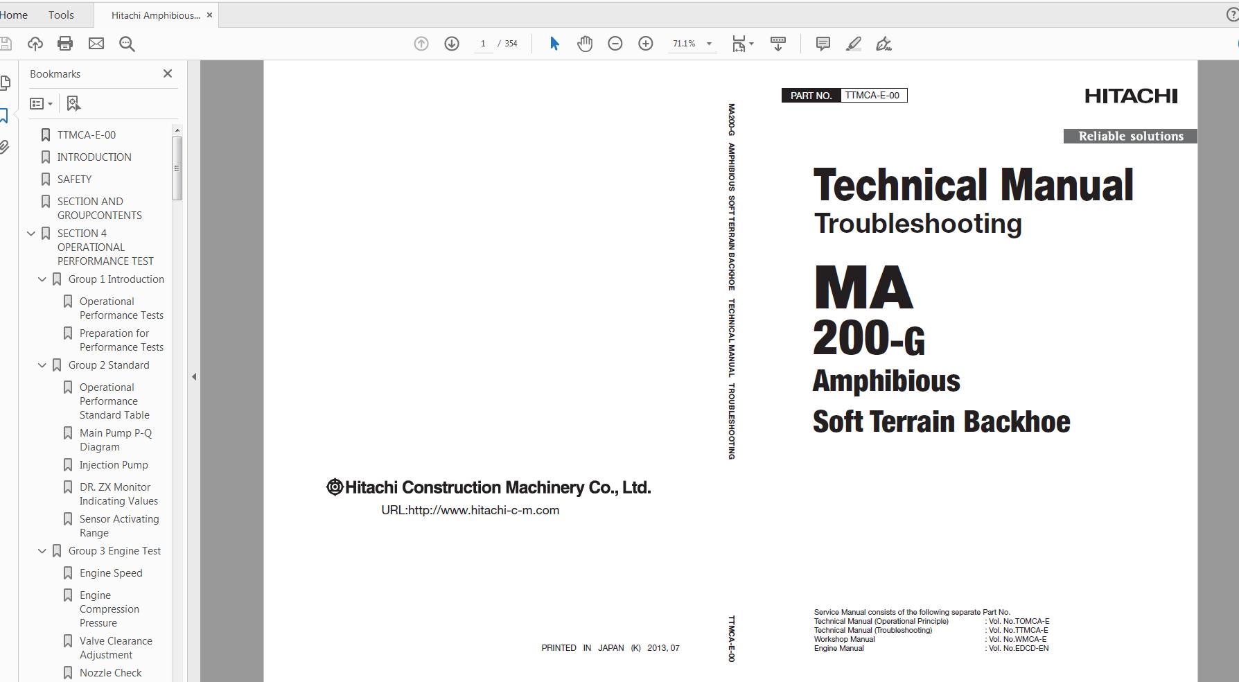 Hitachi AmphibiousSoft Terrain Backhoe MA200 5G TTMCA E 00 Technical ManualTroubleshooting 1
