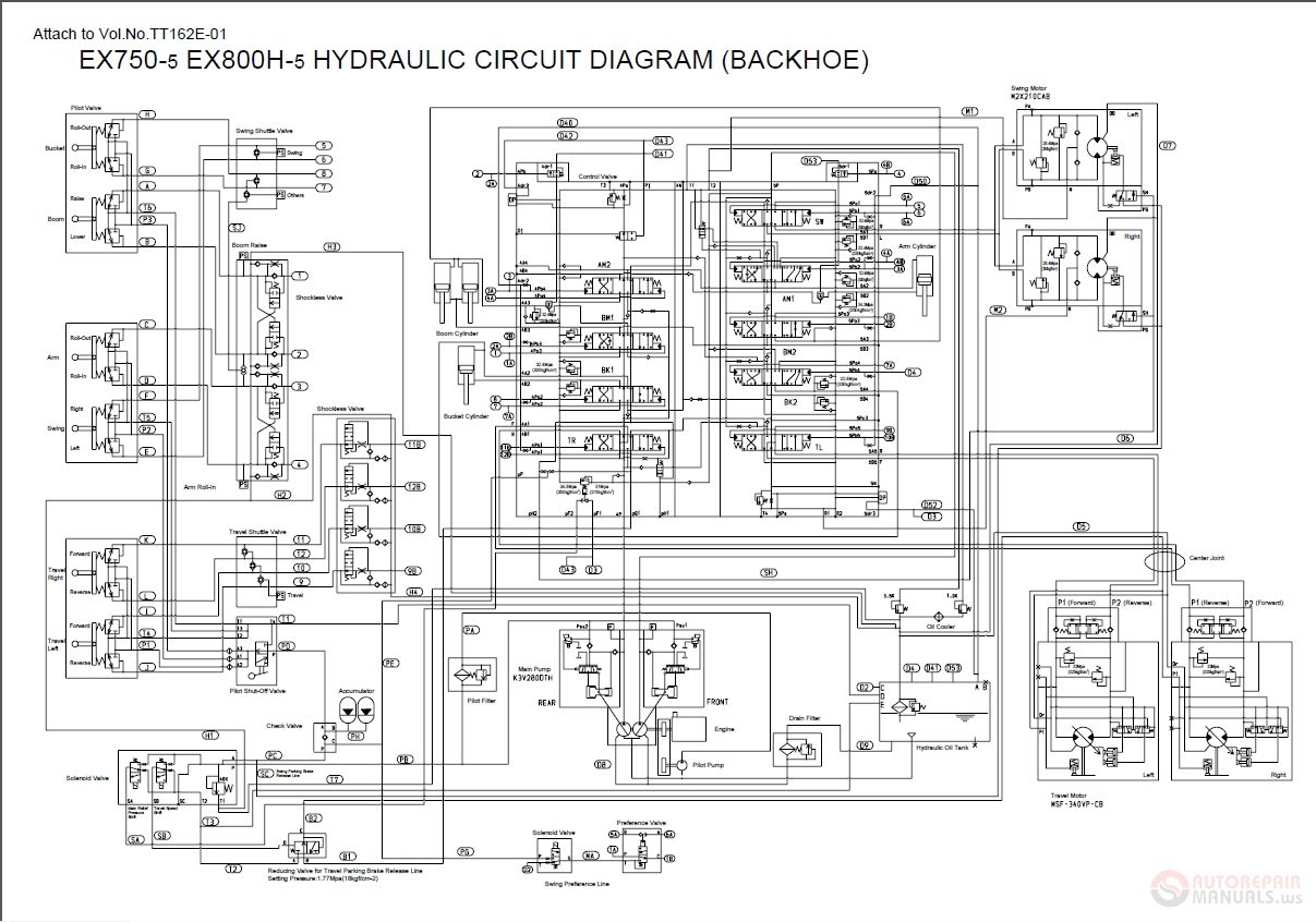 Hitachi EX750 5 EX800H 5 TT162E 01 Hydraulic Circuit Diagram 1