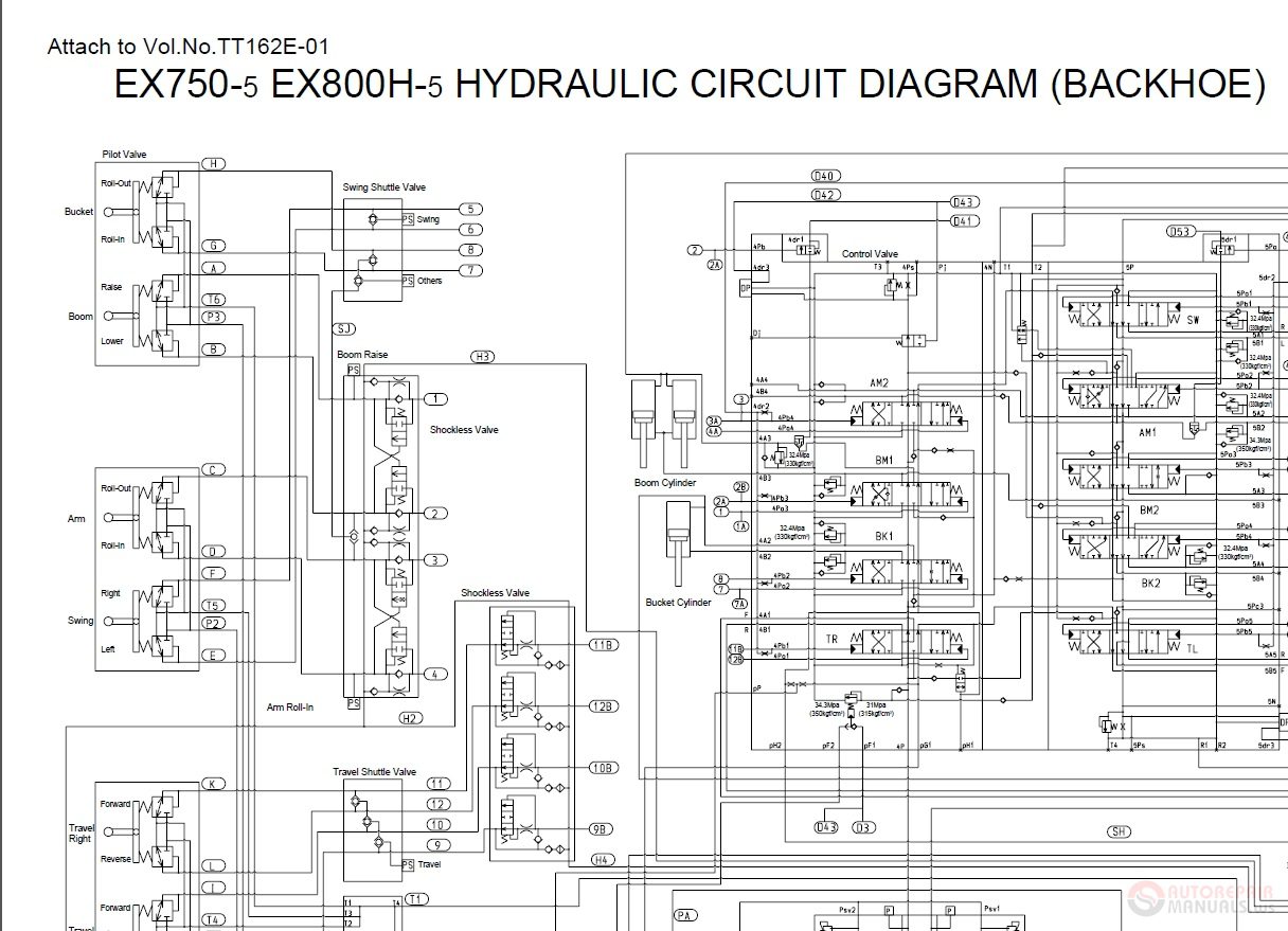 Hitachi EX750800 5 TT162E 01 Hydraulic Circuit Diagram 1