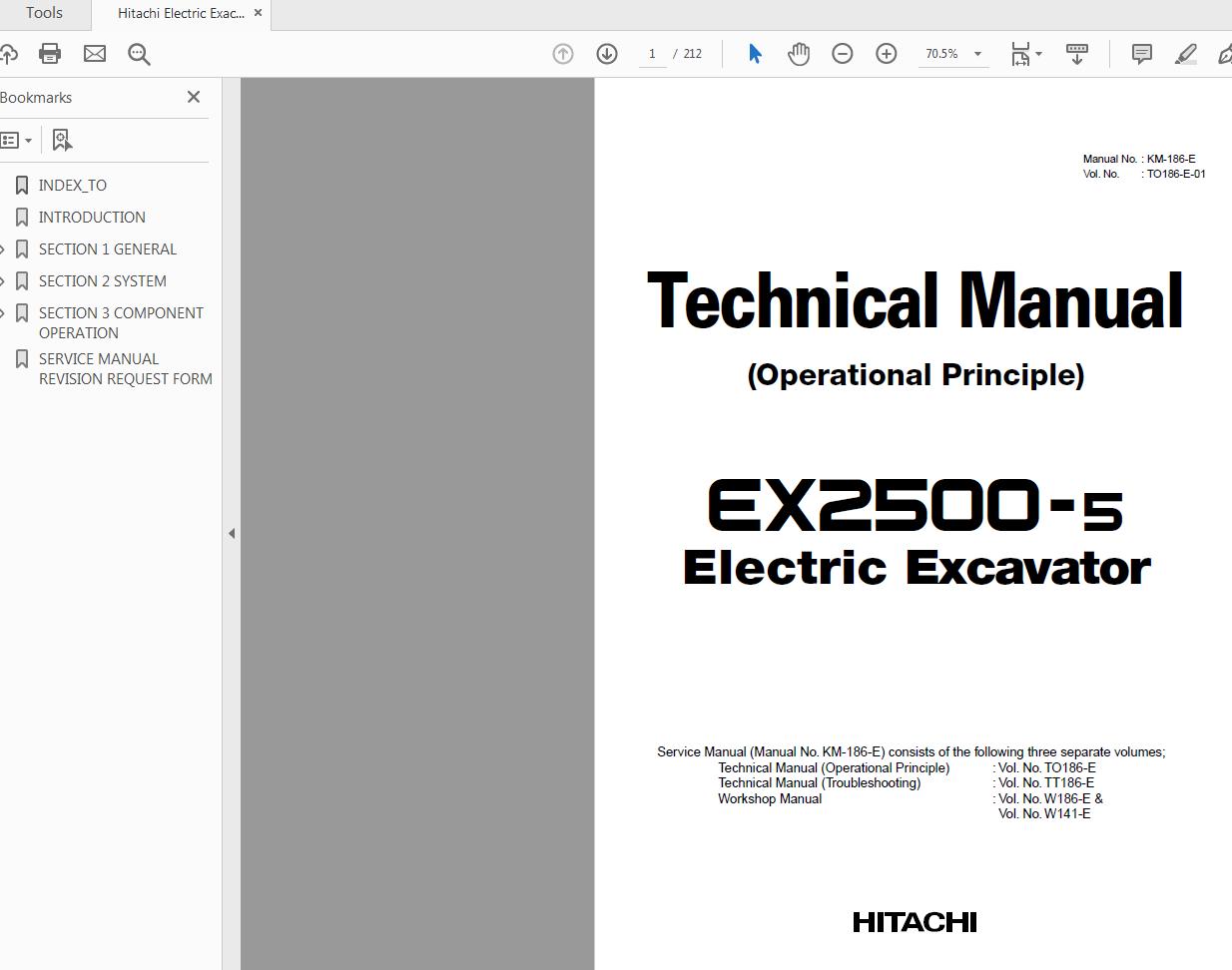 Hitachi Electric Exacavator EX2500 5 Technical Manual TO186 E 01 1
