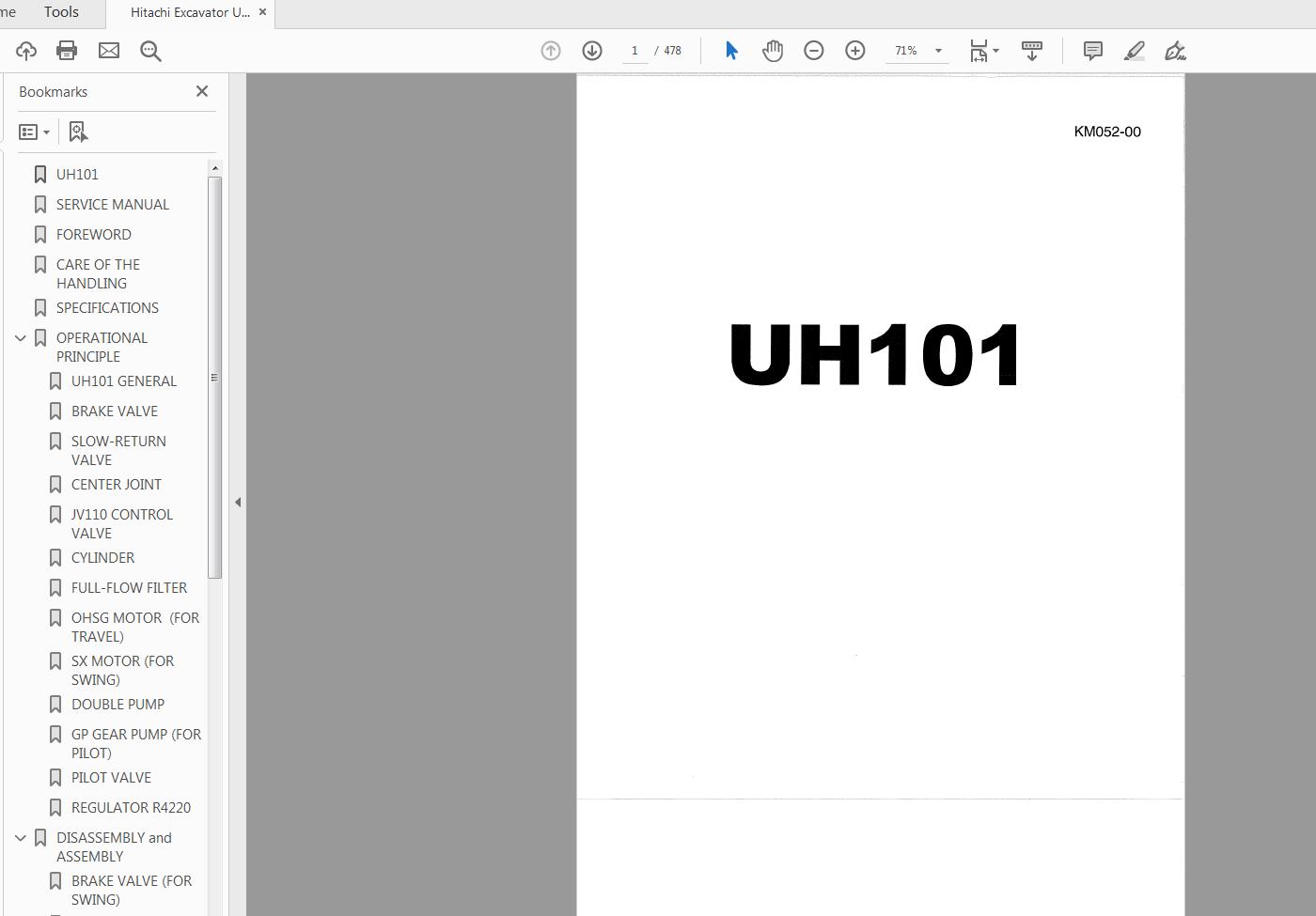 Hitachi Excavator UH101 Service Manual KM052 00 1