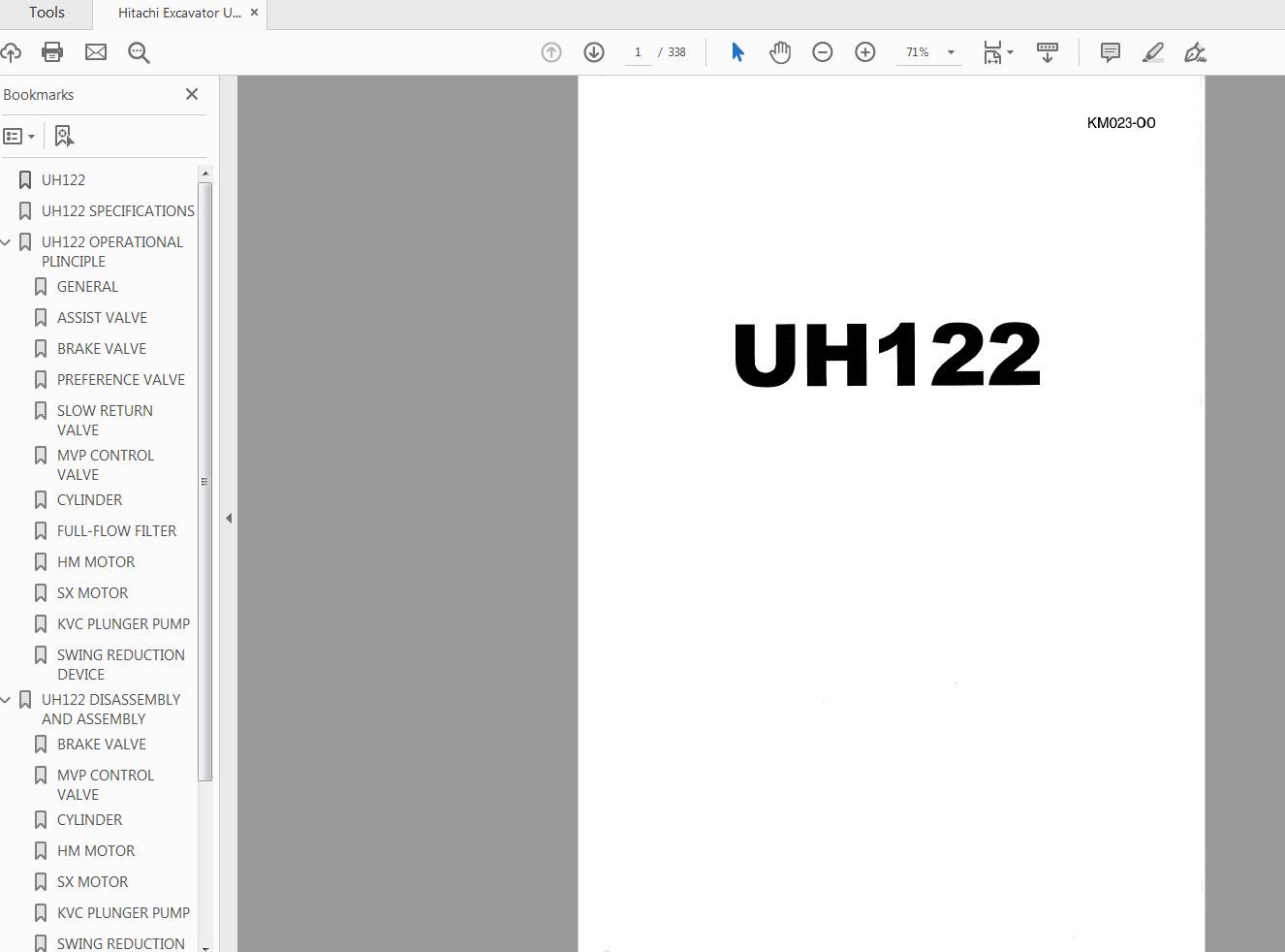 Hitachi Excavator UH122 Service Manual KM023 00 1