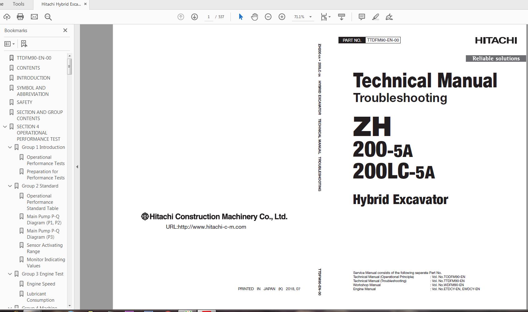Hitachi Hybrid Excavator ZH200200LC 5A Technical Manual TTDFM90 EN 00 1
