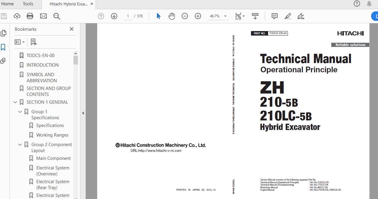 Hitachi Hybrid Excavator ZH210210LC 5B TODCS EN 00 Technical Manual140122 1