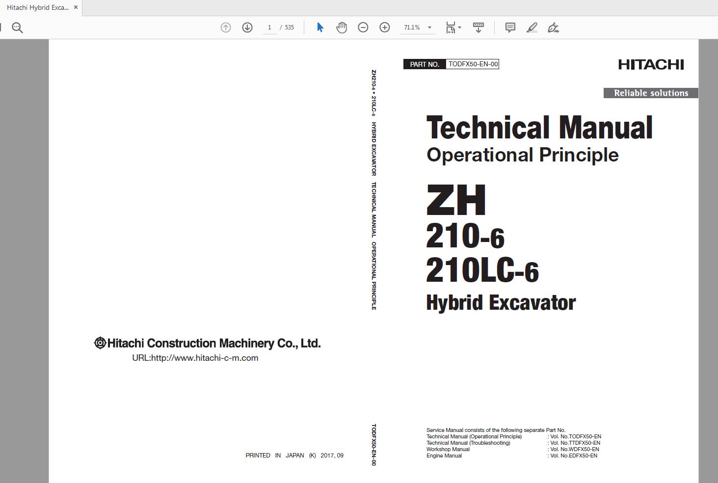 Hitachi Hybrid Excavator ZH210210LC 6 Technical Manual TODFX50 EN 00 1