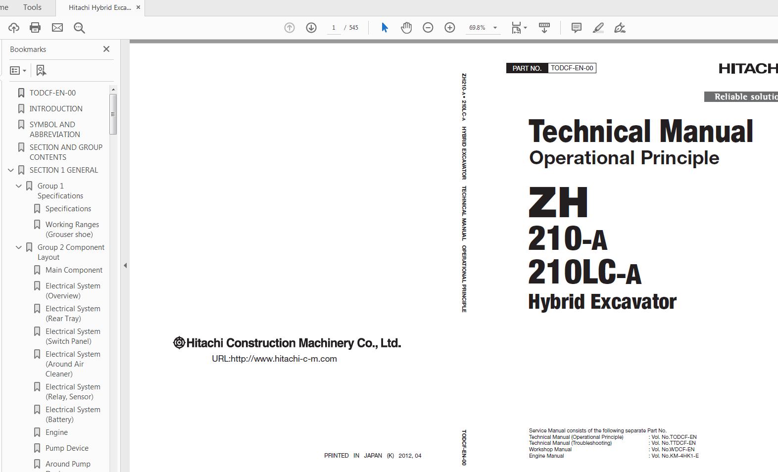 Hitachi Hybrid Excavator ZH210210LC A Technical Manual TODCF EN 0020140714 1