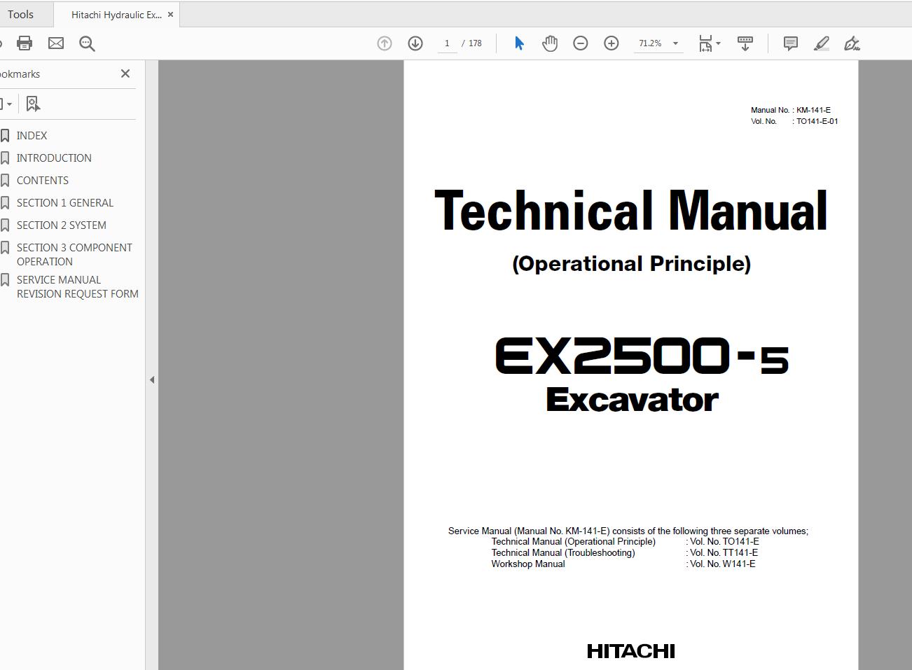 Hitachi Hydraulic Exacavator EX2500 5 Technical Manual TO141 E 01 1