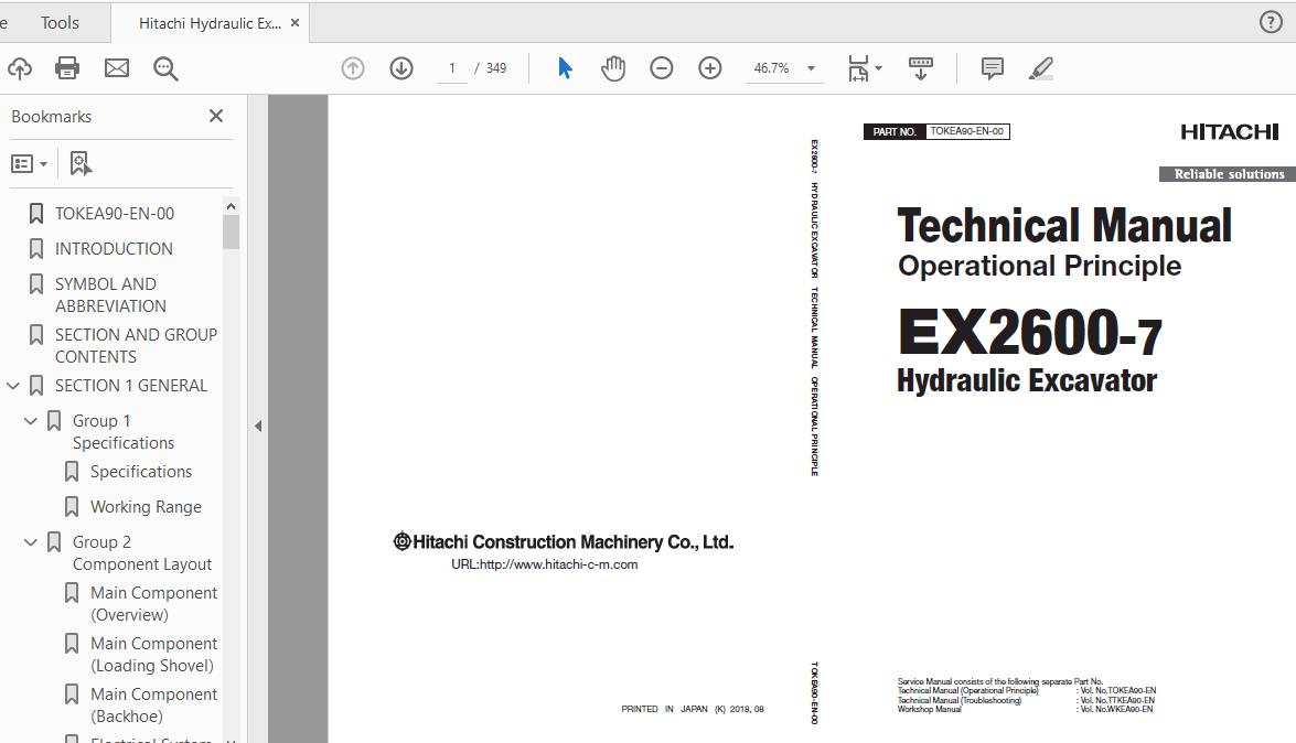 Hitachi Hydraulic Exacavator EX2600 7 Technical Manual TOKEA90 EN 00 1