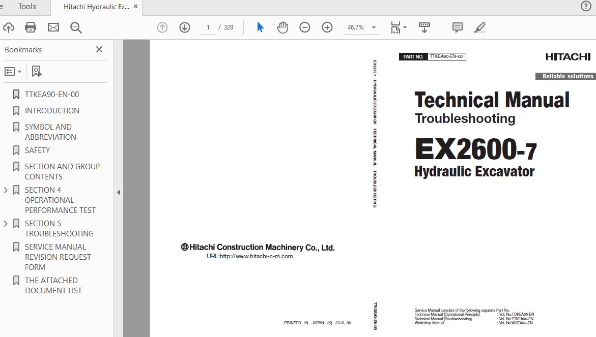Hitachi Hydraulic Exacavator EX2600 7 Technical Manual TTKEA90 EN 00 1