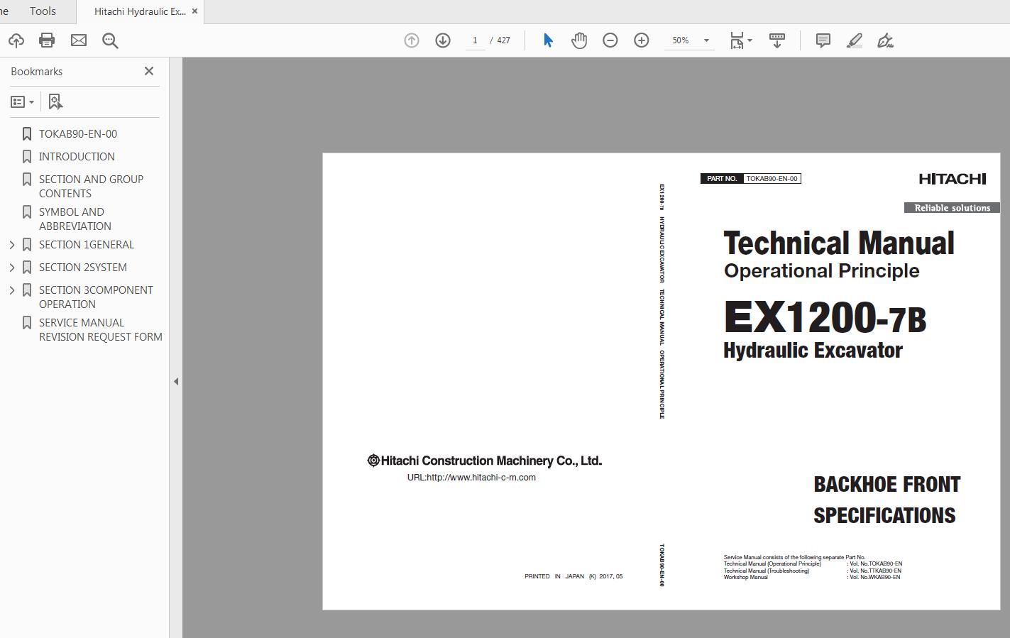Hitachi Hydraulic Excavator EX1200 7B Technical Manual TOKAB90 EN 00 1