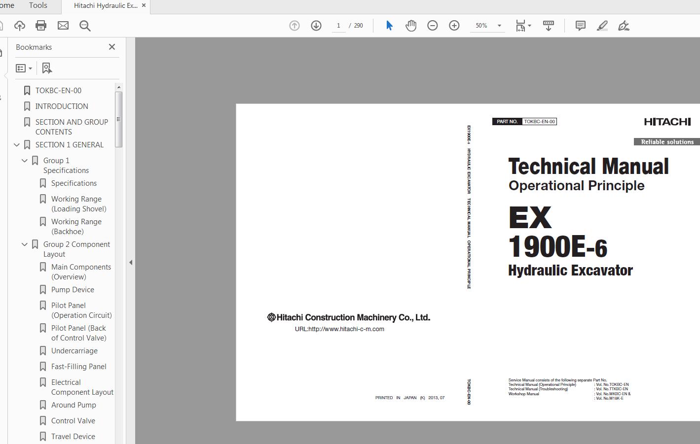 Hitachi Hydraulic Excavator EX1900E 6 Technical Manual TOKBC EN 00 1