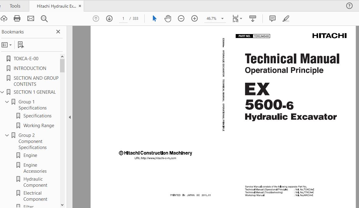 Hitachi Hydraulic Excavator EX5600 6 Technical Manual TOKCA E 00 1