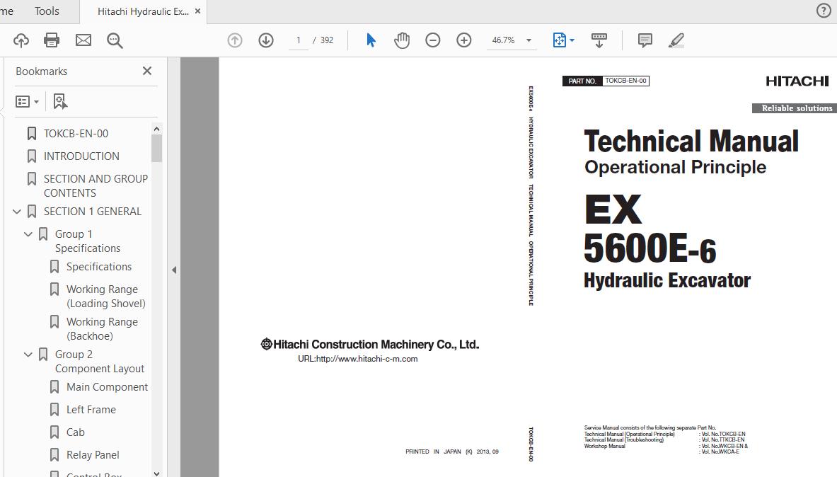 Hitachi Hydraulic Excavator EX5600E 6 Technical Manual TOKCB EN 00 1