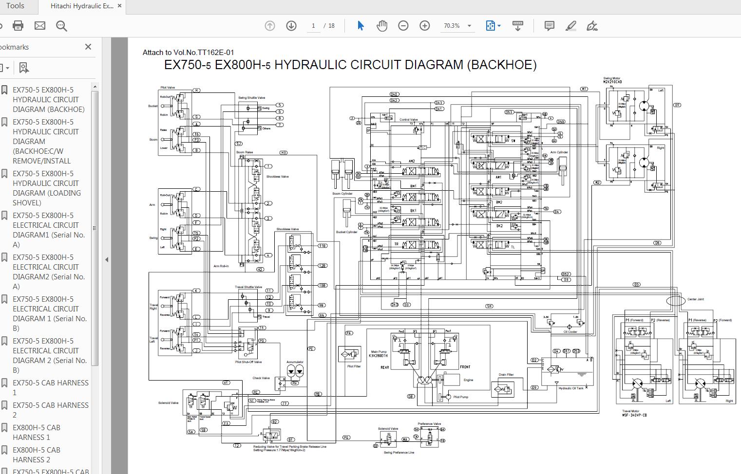 Hitachi Hydraulic Excavator EX750EX800H 5 Hydraulic Circuit Diagram 1