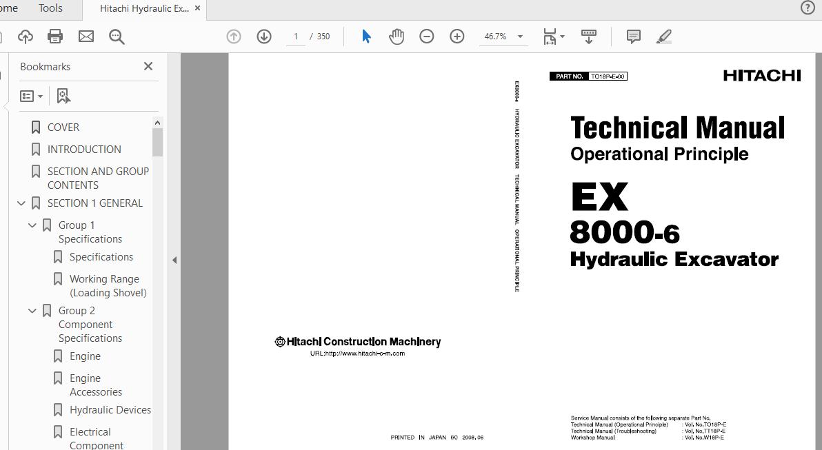 Hitachi Hydraulic Excavator EX8000 6 Technical Manual TO18P E 000907083 1