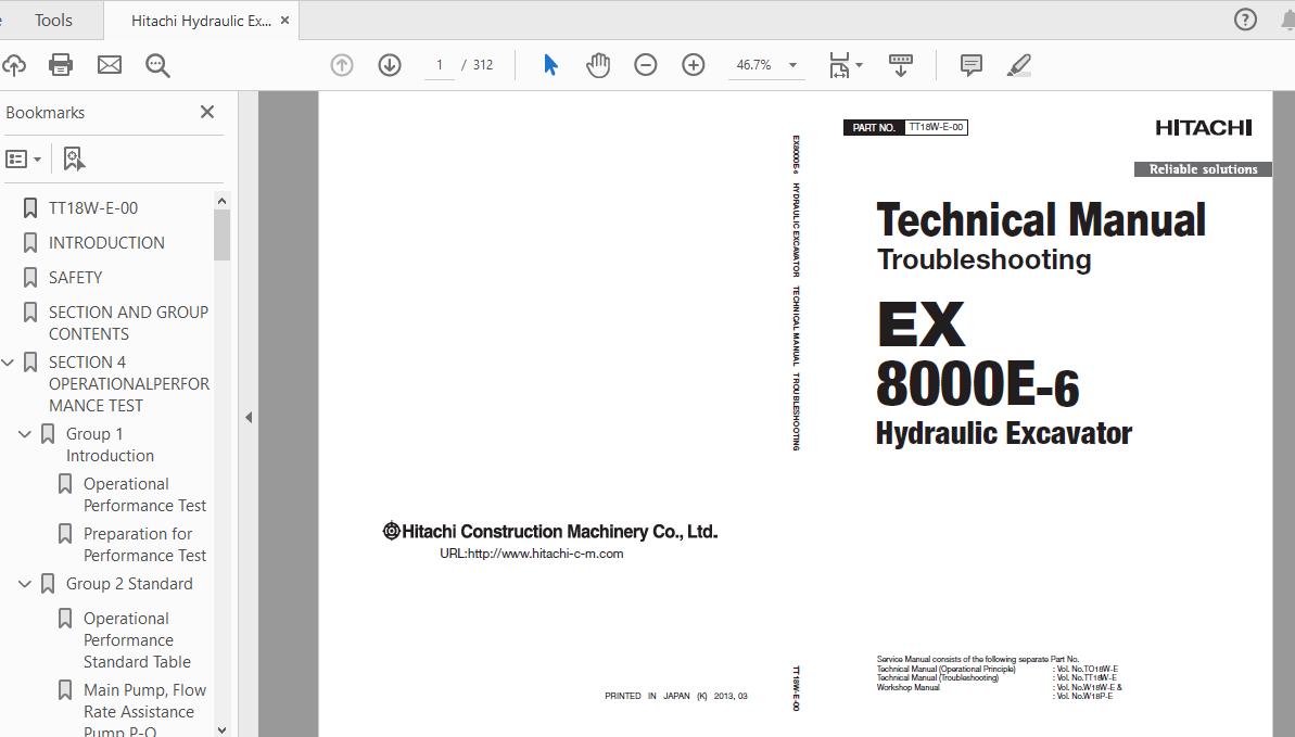 Hitachi Hydraulic Excavator EX8000E 6 Technical Manual TT18W E 00 1