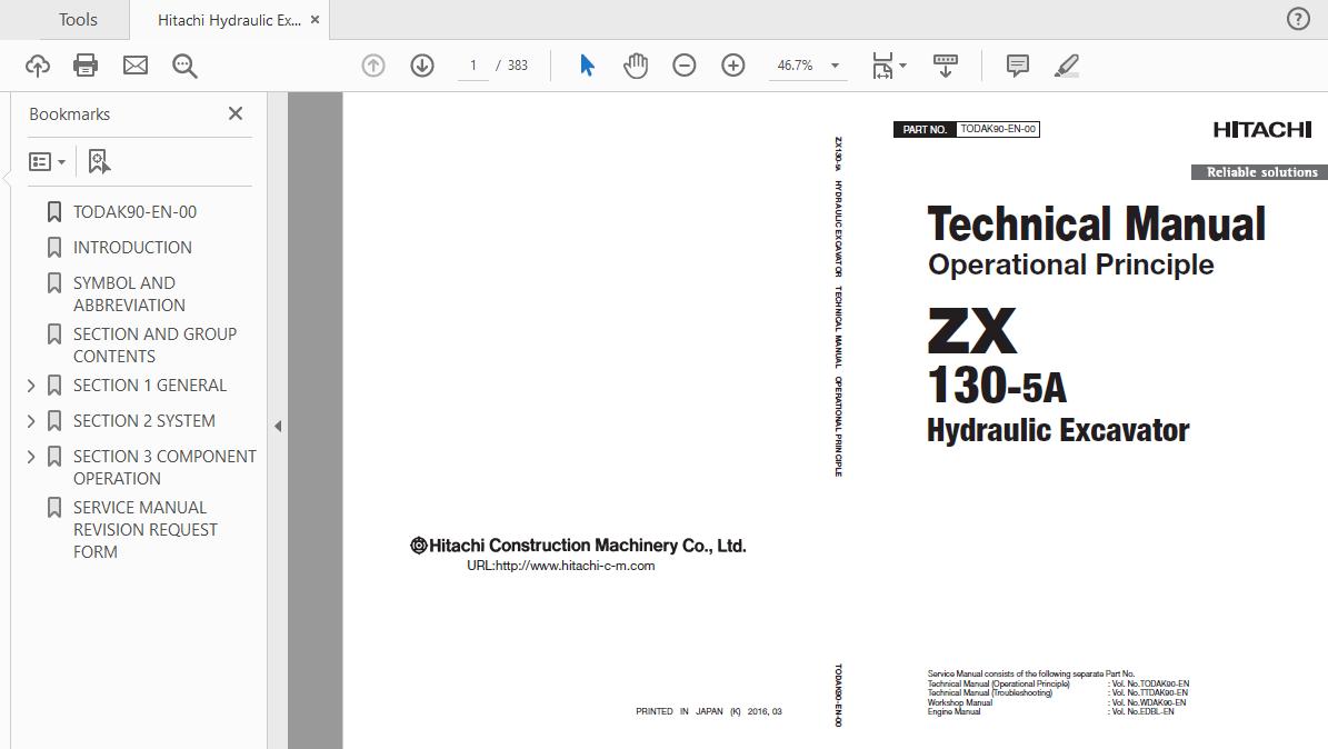 Hitachi Hydraulic Excavator ZX130 5A TODAK90 EN 00 Technical Manual 1