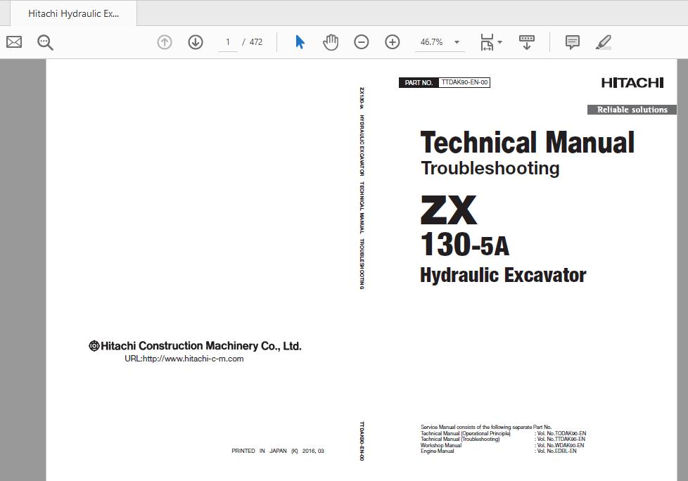 Hitachi Hydraulic Excavator ZX130 5A TTDAK90 EN 00 Technical ManualTroubleshooting