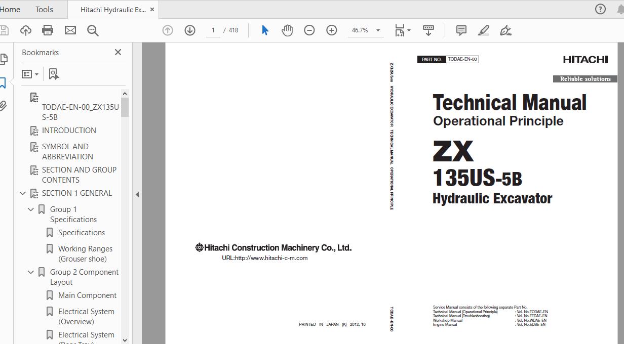 Hitachi Hydraulic Excavator ZX135US 5B TODAE EN 00 Technical Manual20160809 1