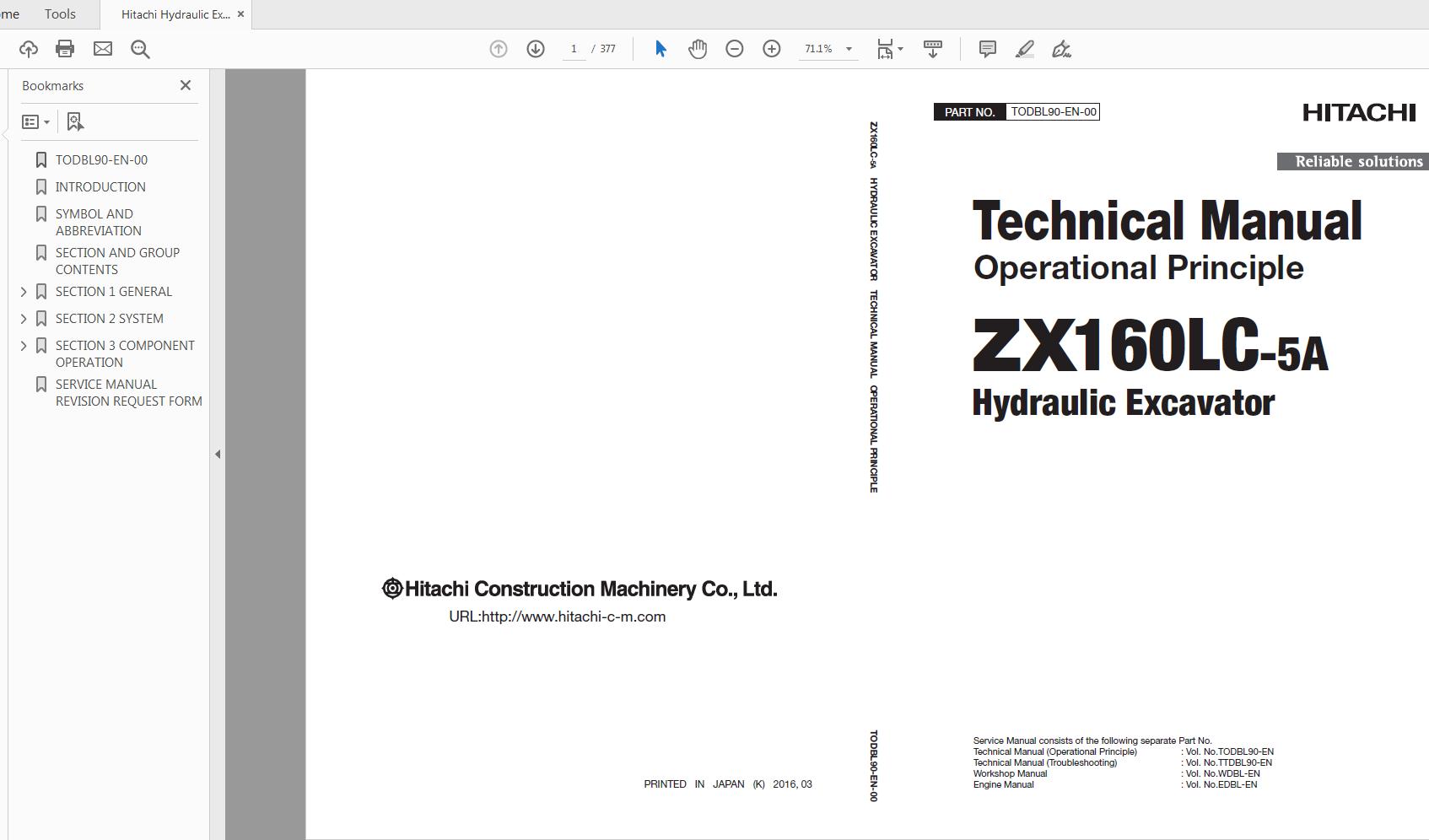 Hitachi Hydraulic Excavator ZX160LC 5A TODBL90 EN 00 Technical Manual 1