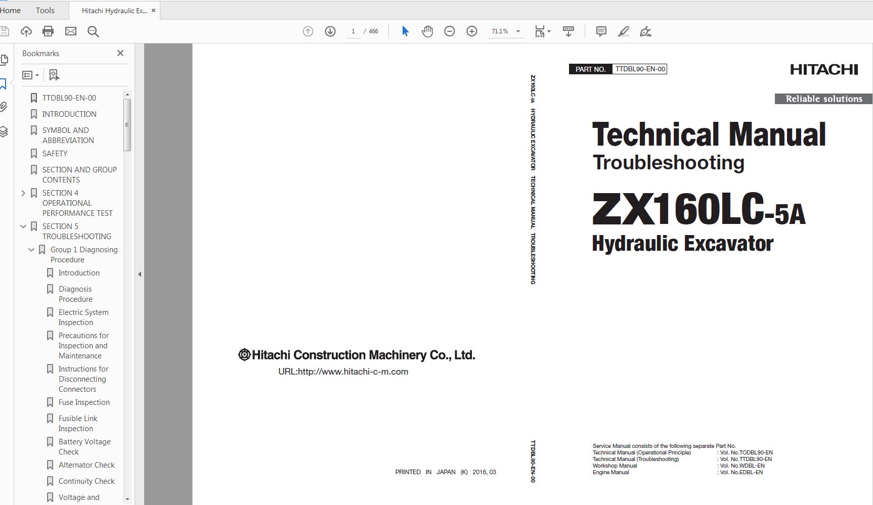 Hitachi Hydraulic Excavator ZX160LC 5A TTDBL90 EN 00 Technical Manual 1
