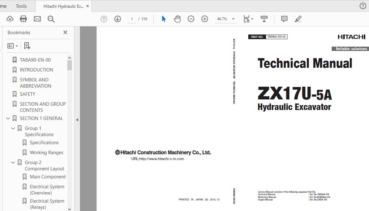 Hitachi Hydraulic Excavator ZX17U 5A TABA90 EN 00 Technical Manual 1