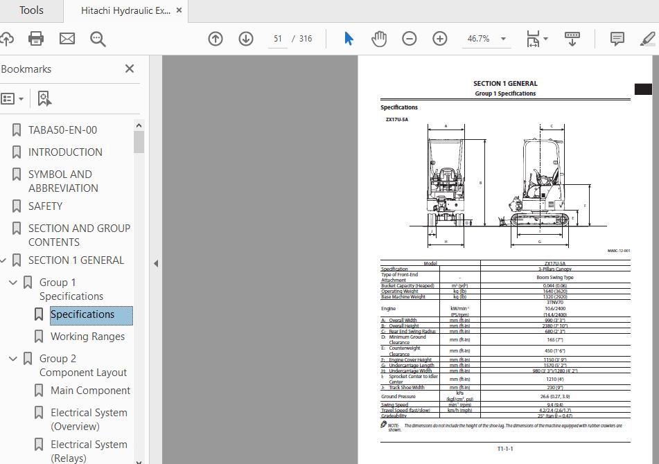 Hitachi Hydraulic Excavator ZX17U19U 5A TABA50 EN 00 Technical Manual 2