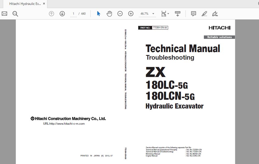 Hitachi Hydraulic Excavator ZX180LC180LCN 5G TTDBH EN 00 Technical Manual20150331 1