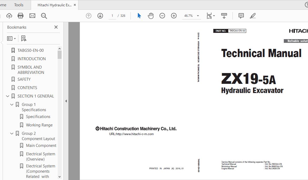 Hitachi Hydraulic Excavator ZX19 5A TABG50 EN 00 Technical Manual 1