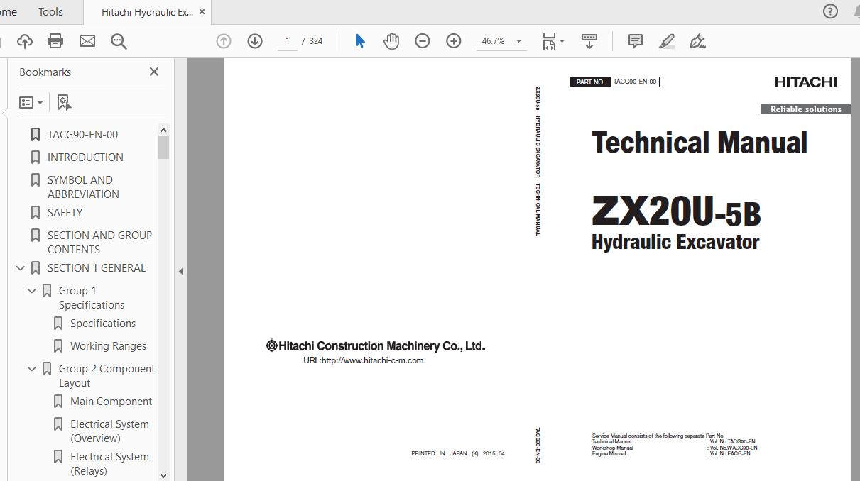Hitachi Hydraulic Excavator ZX20 5B TACG90 EN 00 Technical Manual 1