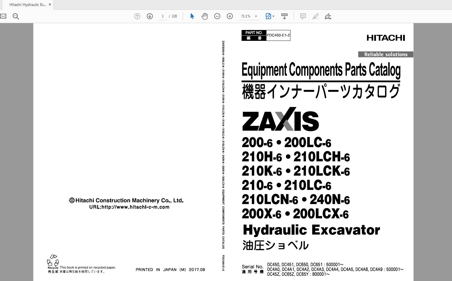 Hitachi Hydraulic Excavator ZX200 6210 6 Series Parts Catalog 2