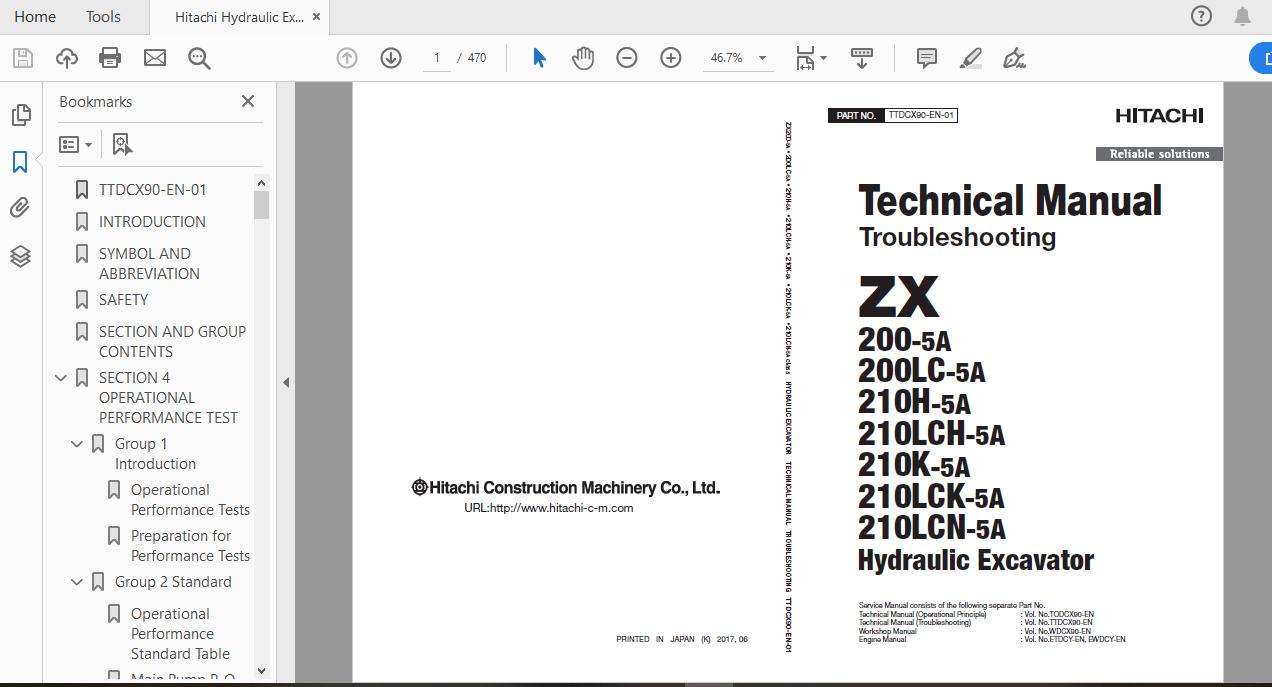 Hitachi Hydraulic Excavator ZX200200LC210HKLCHLCKLCN 5A TTDCX90 EN 01 Technical ManualTroubleshooting 1