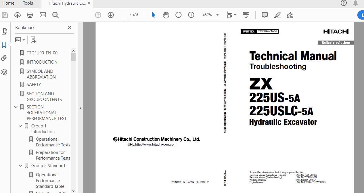Hitachi Hydraulic Excavator ZX225US225USLC 5A TTDFU90 EN 00 Technical ManualTroubleshooting 1