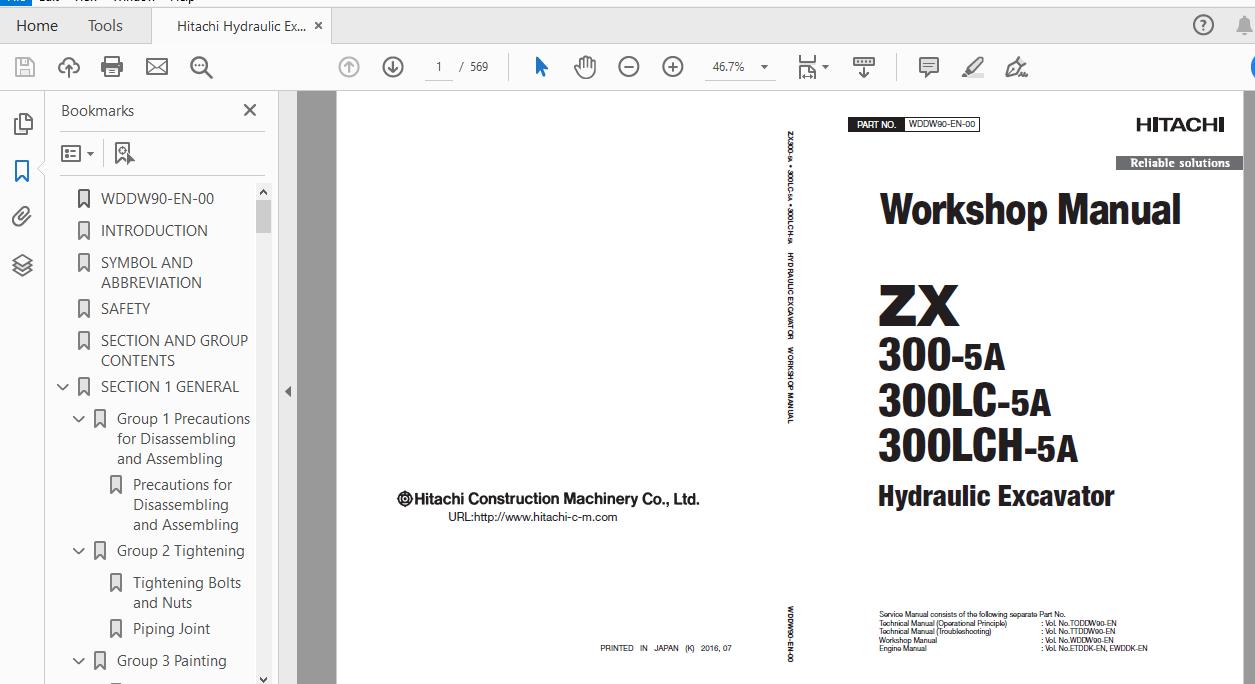 Hitachi Hydraulic Excavator ZX300300LC300LCH 5A WDDW90 EN 0020170426 Workshop Manual 1