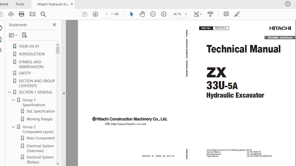 Hitachi Hydraulic Excavator ZX33U 5A TADB EN 01 Technical Manual20150413 1