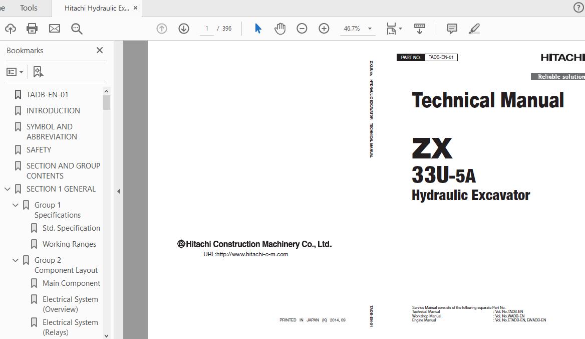 Hitachi Hydraulic Excavator ZX33U 5A TADB EN 01 Technical Manual20170105 1