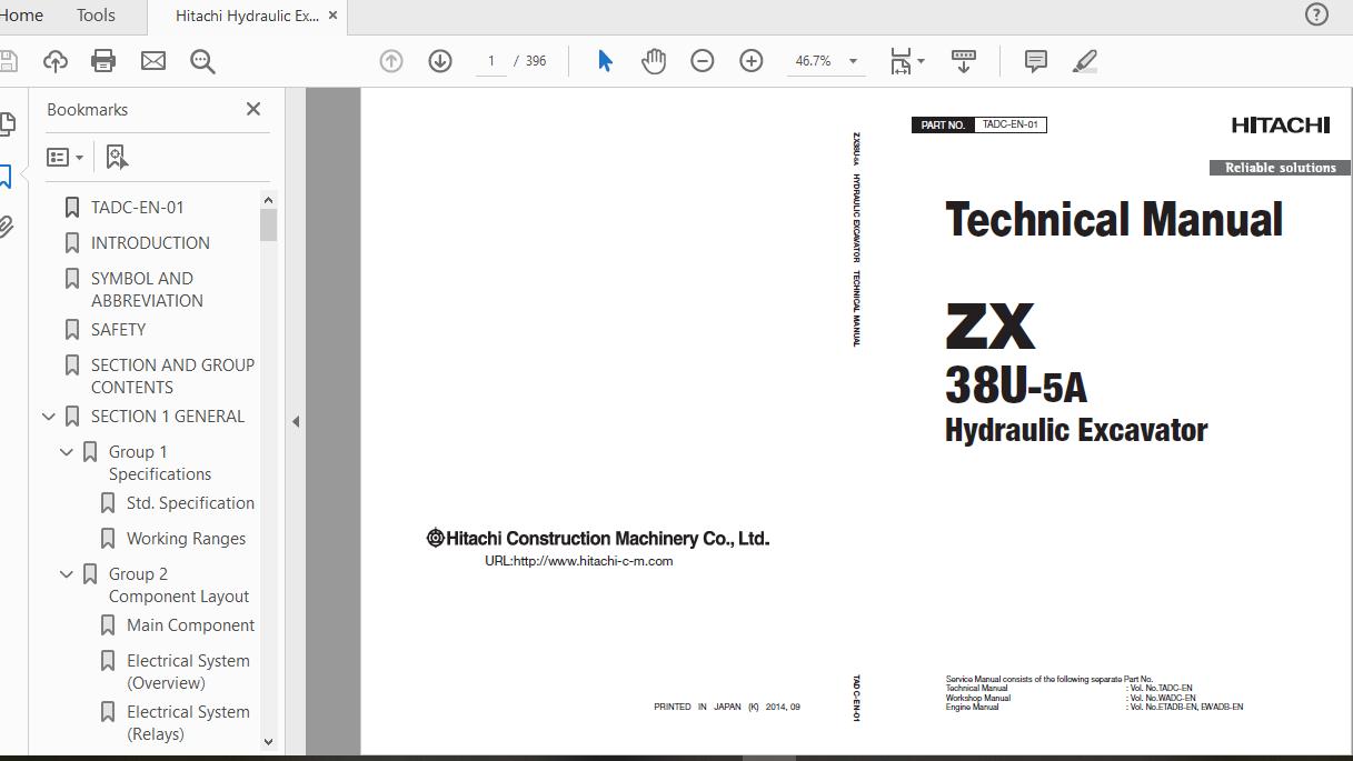 Hitachi Hydraulic Excavator ZX38U 5A TADC EN 01 Technical Manual 1