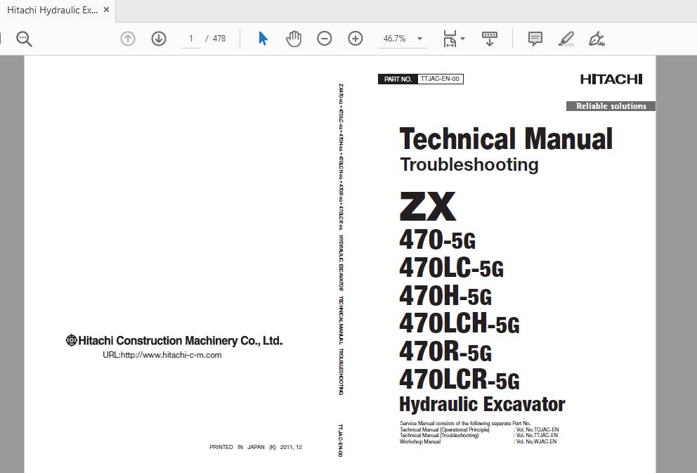 Hitachi Hydraulic Excavator ZX470470LCHLCHRLCR 5G TTJAC EN 00 Technical ManualTroubleshooting 1