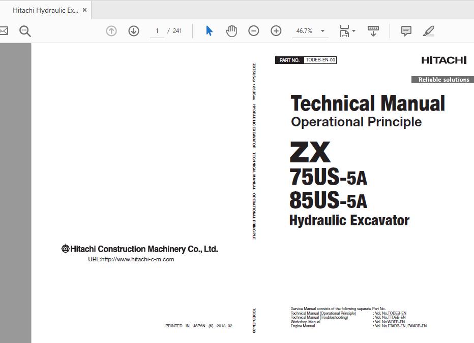 Hitachi Hydraulic Excavator ZX75US85US 5A TODEB EN 00 Technical Manual 1