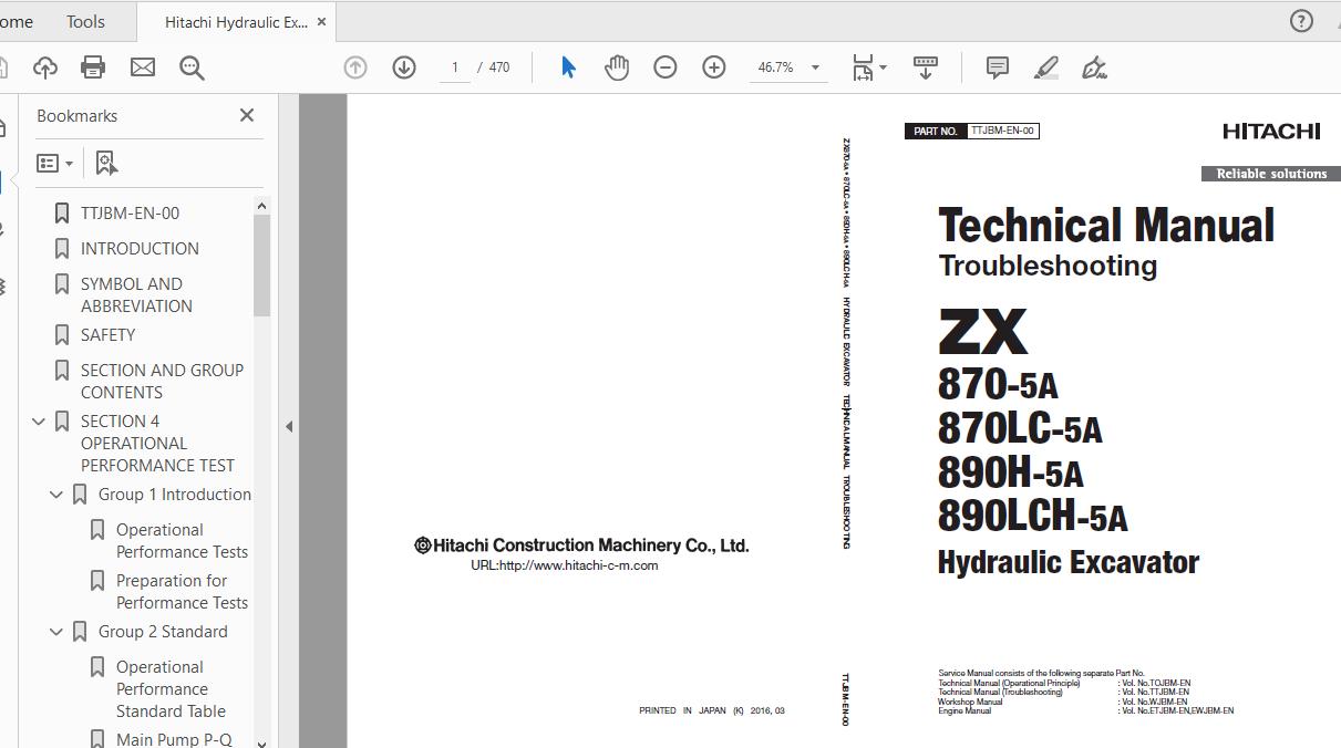 Hitachi Hydraulic Excavator ZX870870LC890H890LCH 5A TTJBM EN 00 Technical ManualTroubleshooting 1