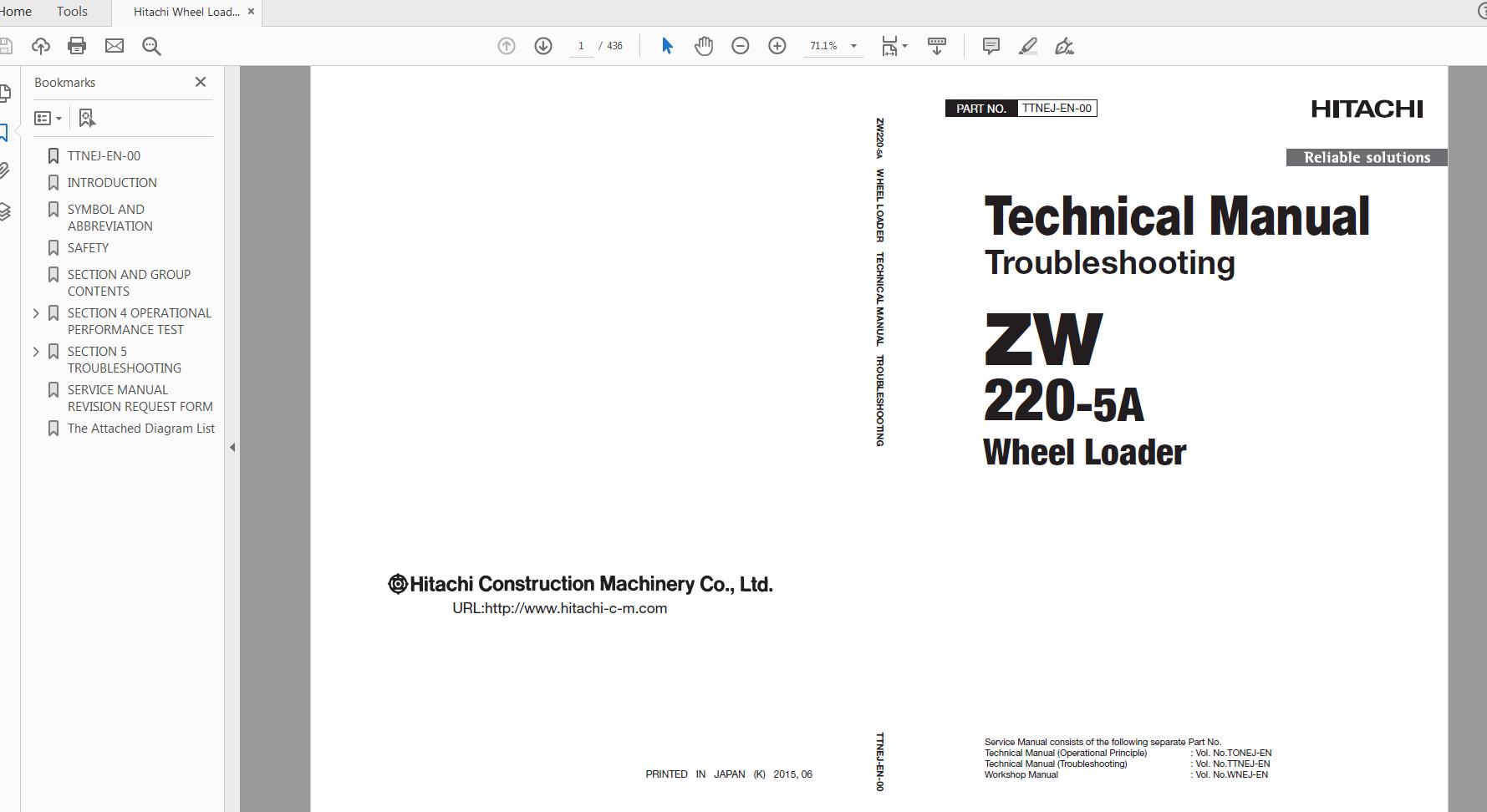 Hitachi Wheel Loader ZW220 5A Technical Workshop ManualCircuit Diagram 1