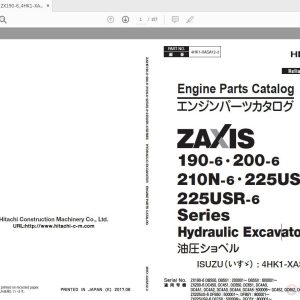 Hitachi Zaxis 190 6 225USR 6 Hydraulic Excavator 4HK1 XASA12 3 Engine Parts Catalog 1