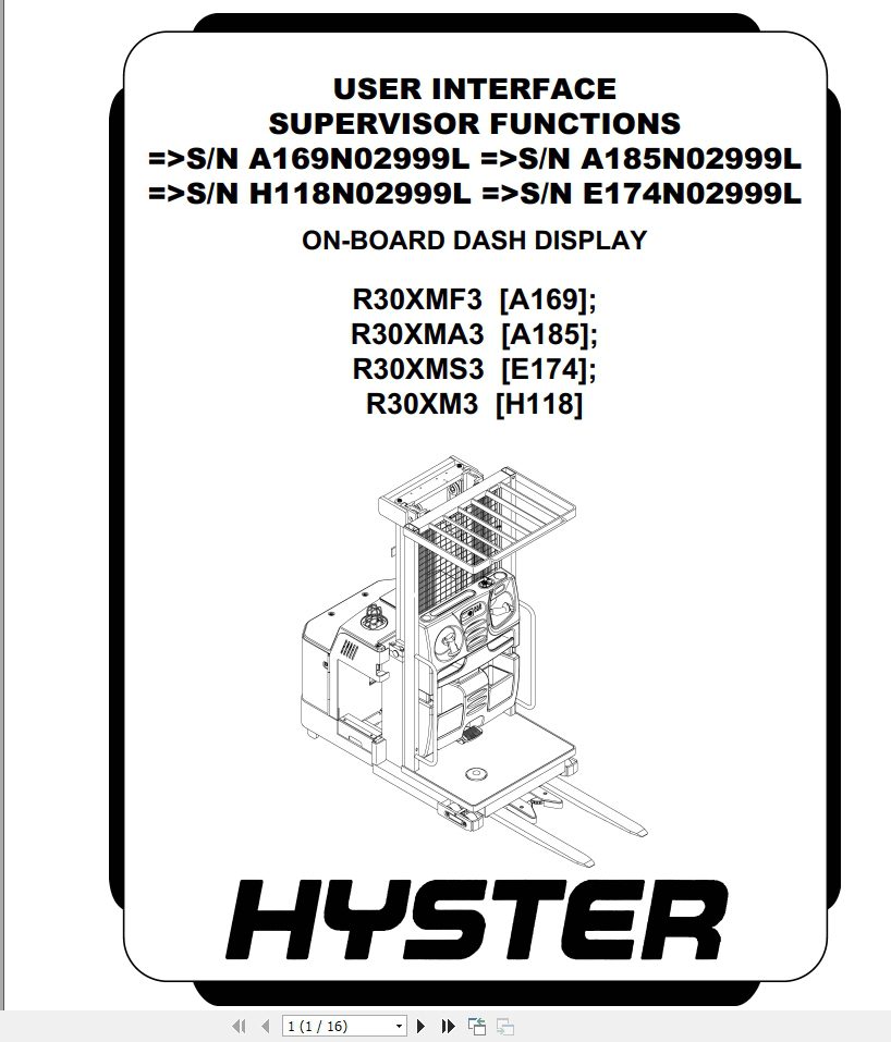 Hyster Forklift Class 2 Electric Motor Narrow Aisle Trucks E174 R30XMS3 Service Manuals 3