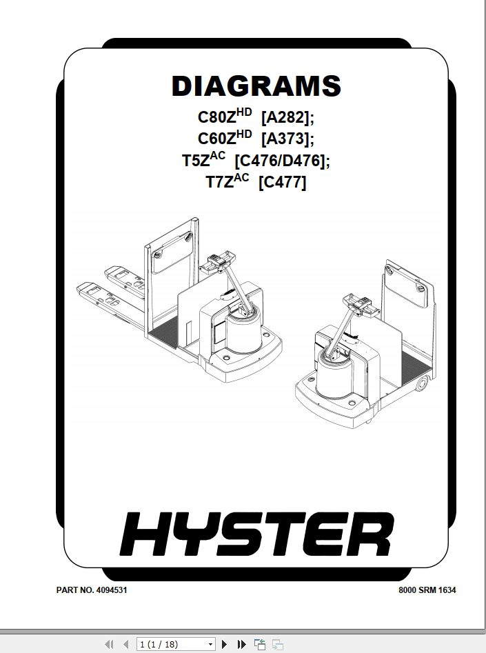 Hyster Forklift Class 3 Electric Motor Hand Trucks D476 T5ZAC Service Manuals 4jPp1