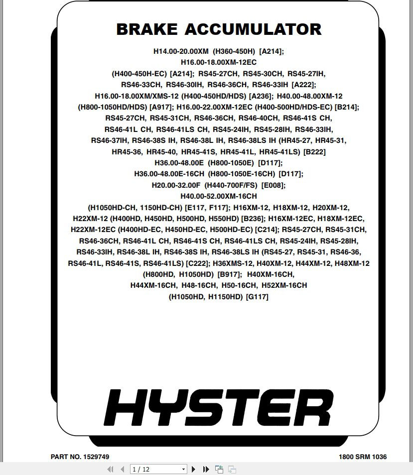Hyster Forklift Class 5 Internal Combustion Engine Trucks A214 H360 450H Service Manuals 4
