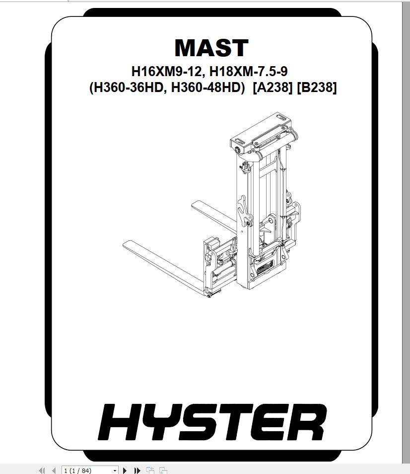 Hyster Forklift Class 5 Internal Combustion Engine Trucks A238 H360 36HD H360 48HD Service Manuals 1